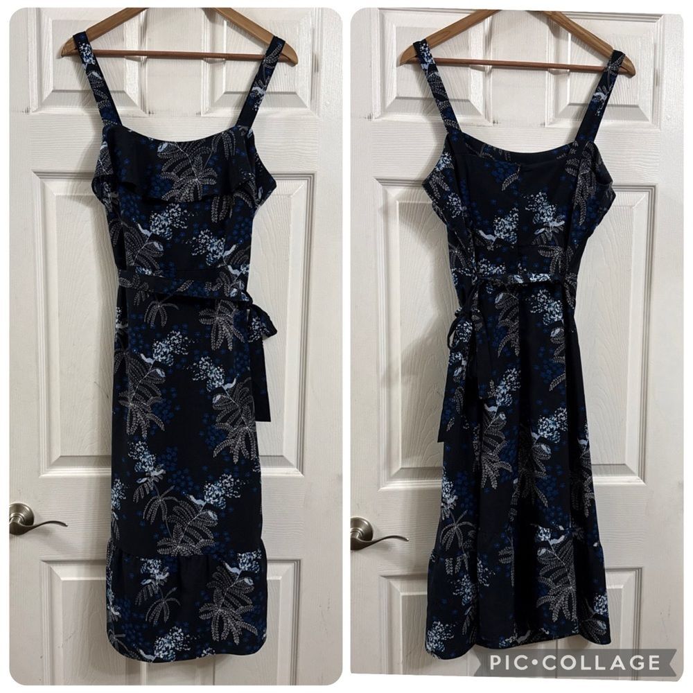 Banana Republic Whimsigoth Fairy Grunge Wrap Dress Size 8 Dark Floral Tiered Zip
